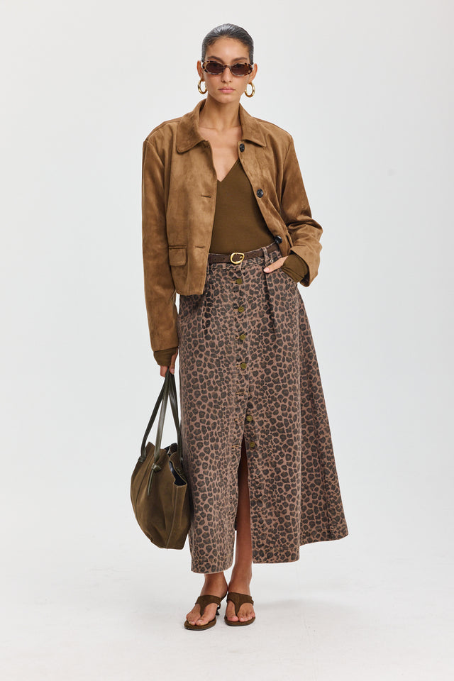 חצאית ג'ינס קמפרי A כפתורים מנומרת