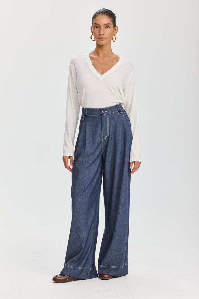 מכנסיים מחוייטים מילקשייק תיפורים קונטרסט כחול עמוק