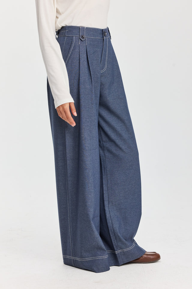 מכנסיים מחוייטים מילקשייק תיפורים קונטרסט כחול עמוק