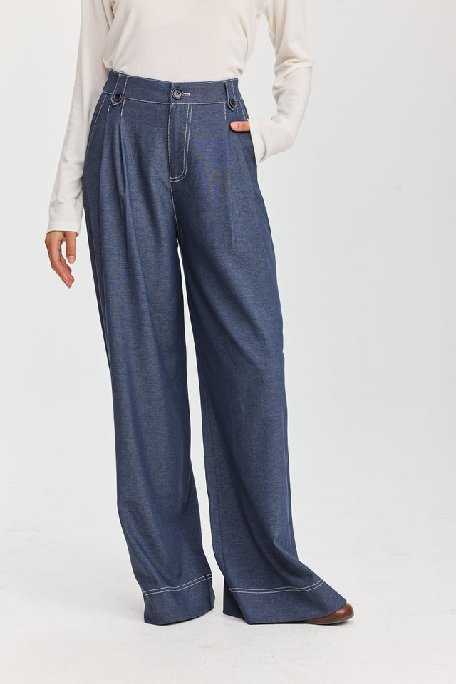 מכנסיים מחוייטים מילקשייק תיפורים קונטרסט כחול עמוק