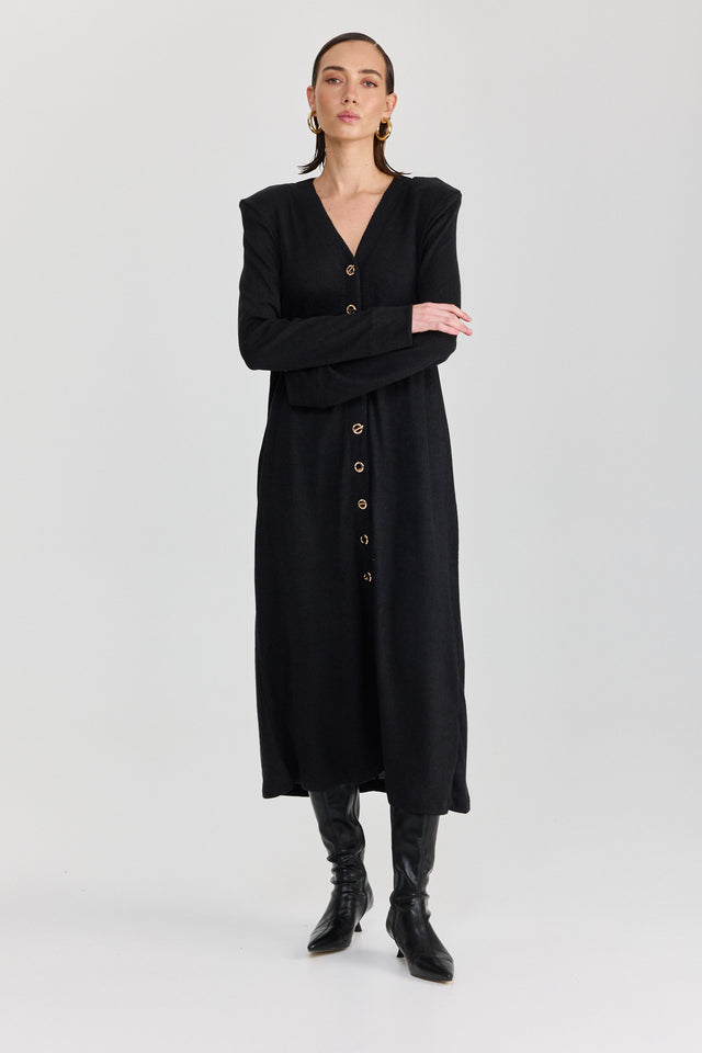 קרדיגן טוניקת שמלה וויסקי מקסי כריות נשלפות שחור