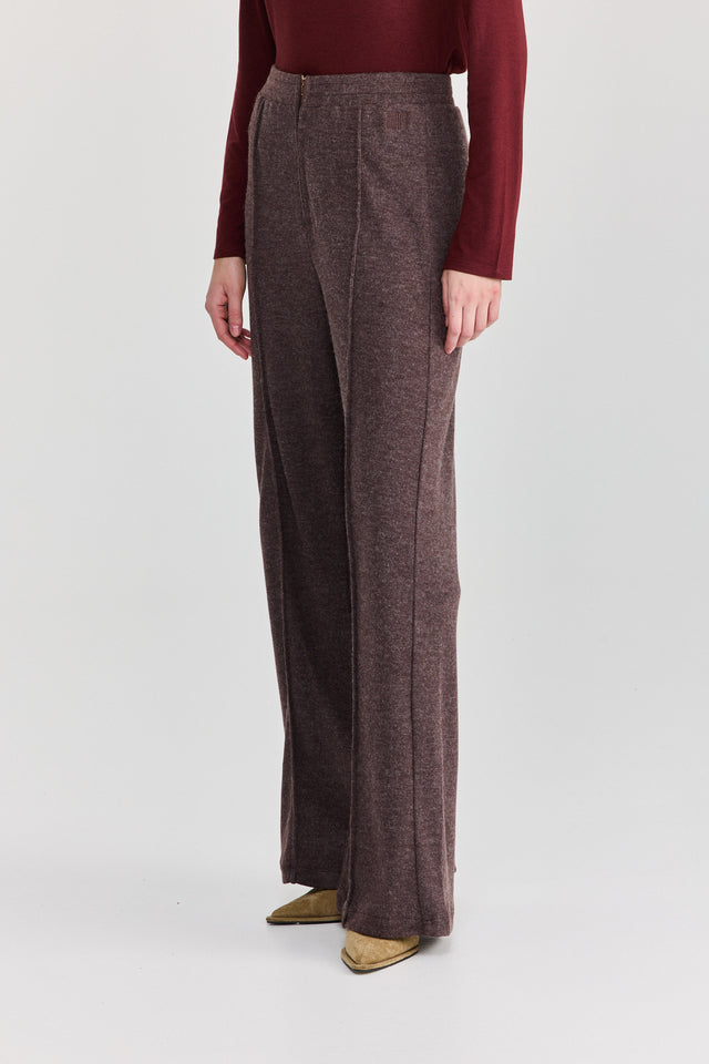 מכנסיים מחוייטים סריג וויסקי רוכסן גומי חום טראפל