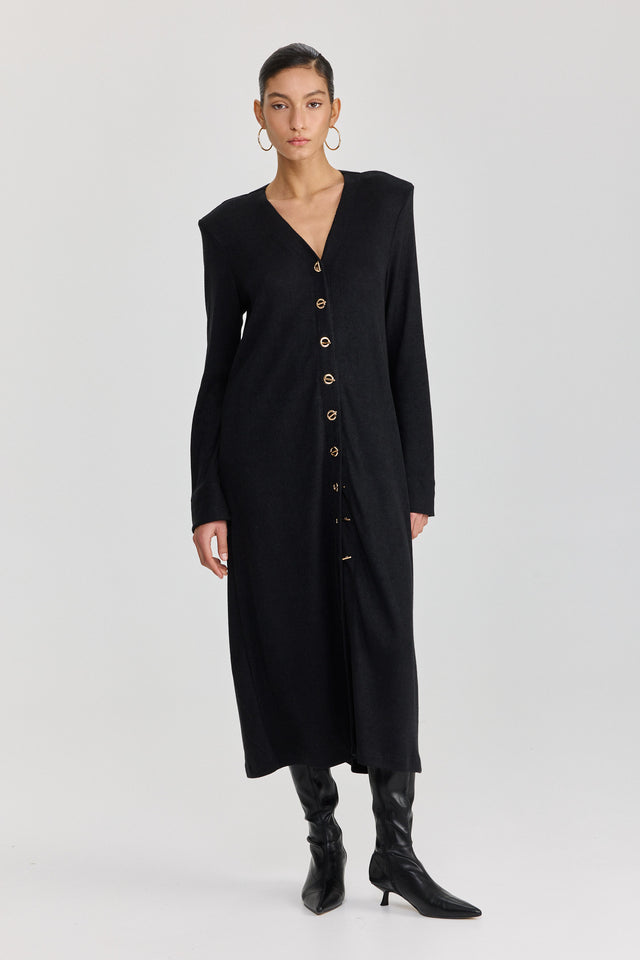 קרדיגן טוניקת שמלה וויסקי מקסי כריות נשלפות שחור