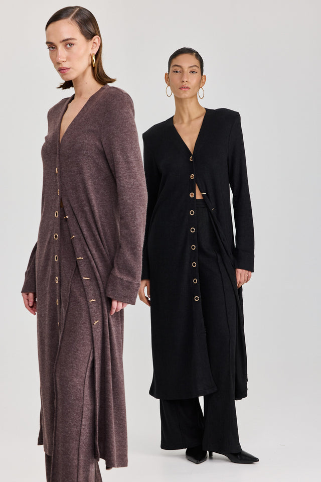 מכנסיים מחוייטים סריג וויסקי רוכסן גומי חום טראפל