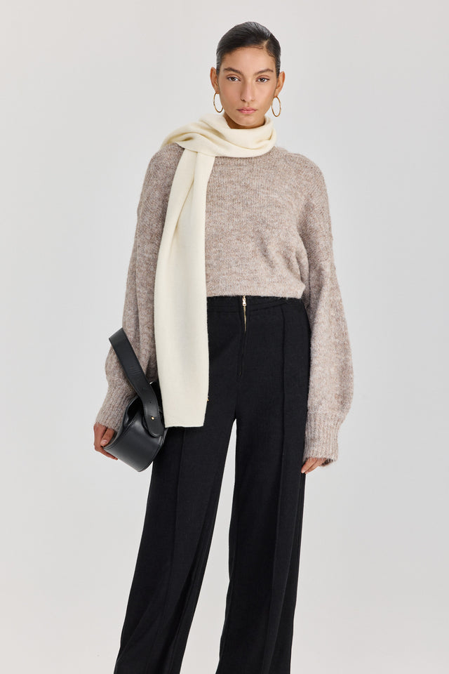 מכנסיים מחוייטים סריג וויסקי רוכסן גומי שחורים