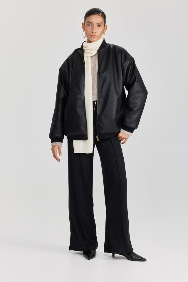 מכנסיים מחוייטים סריג וויסקי רוכסן גומי שחורים