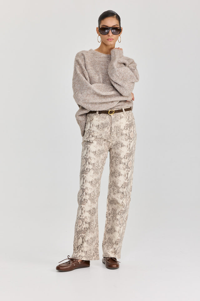 מכנסי ג'ינס נחש אפור שמנת