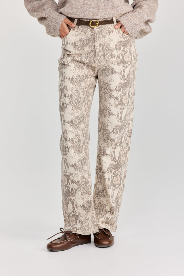 מכנסי ג'ינס נחש אפור שמנת