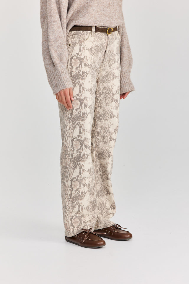 מכנסי ג'ינס נחש אפור שמנת