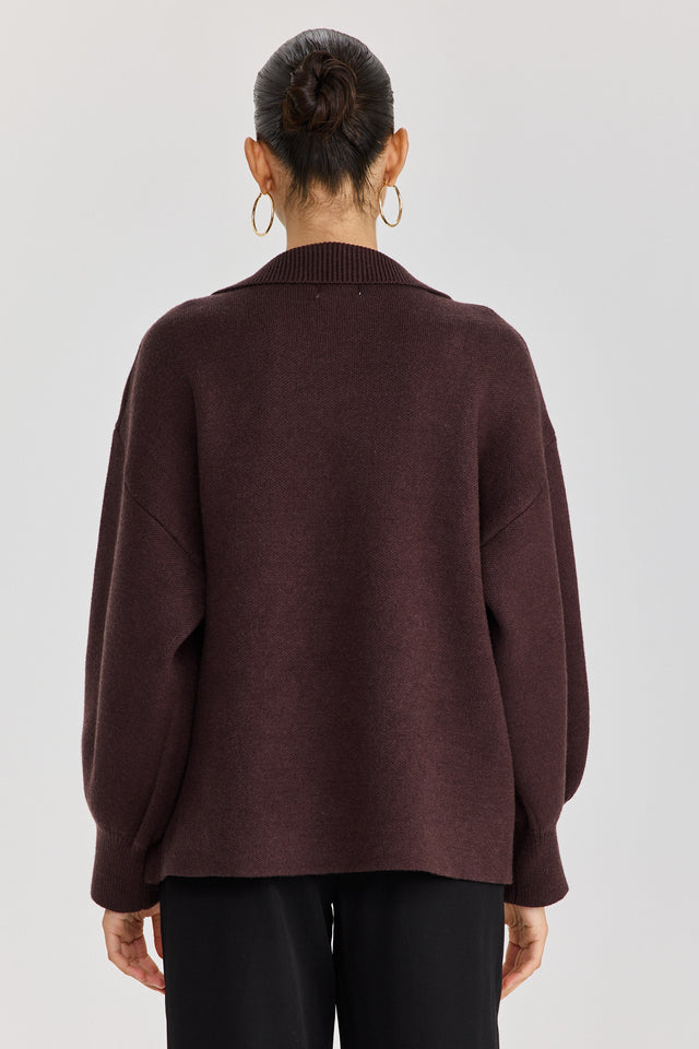 סוודר פרזנט זיפר חום שוקולד