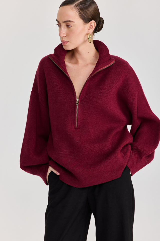 סוודר פרזנט זיפר בורגנדי