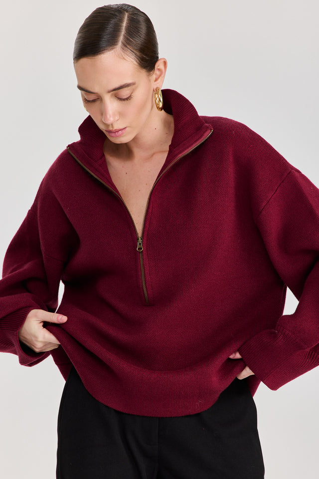 סוודר פרזנט זיפר בורגנדי