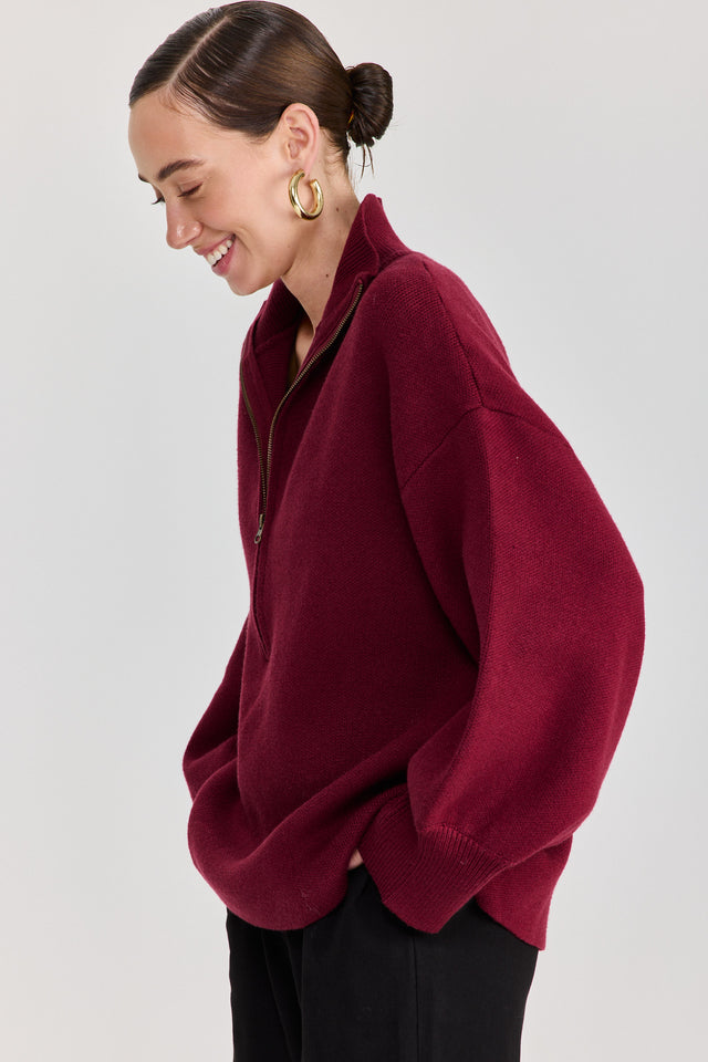 סוודר פרזנט זיפר בורגנדי