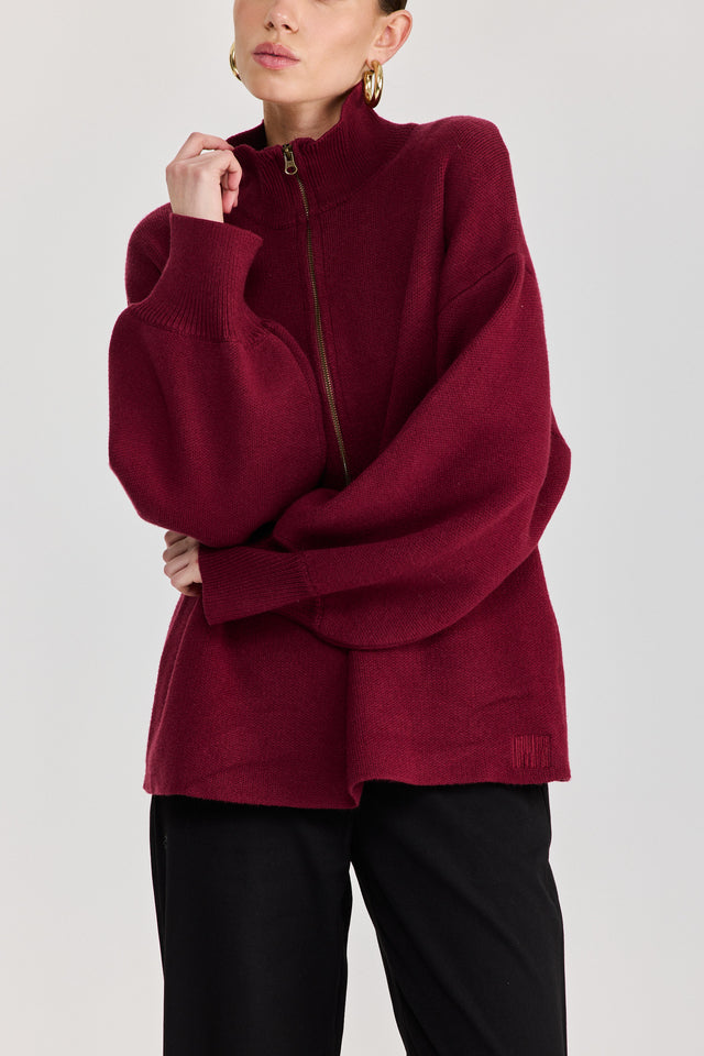 סוודר פרזנט זיפר בורגנדי