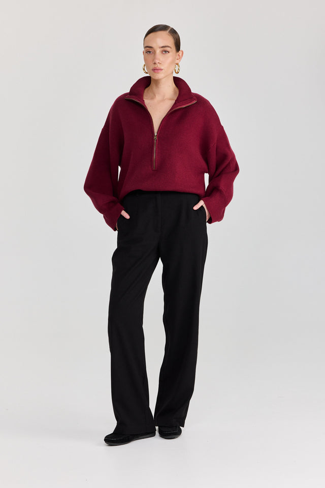 סוודר פרזנט זיפר בורגנדי