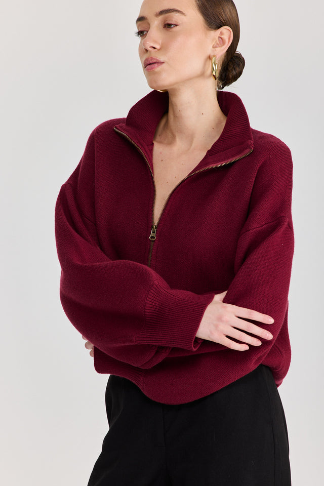 סוודר פרזנט זיפר בורגנדי