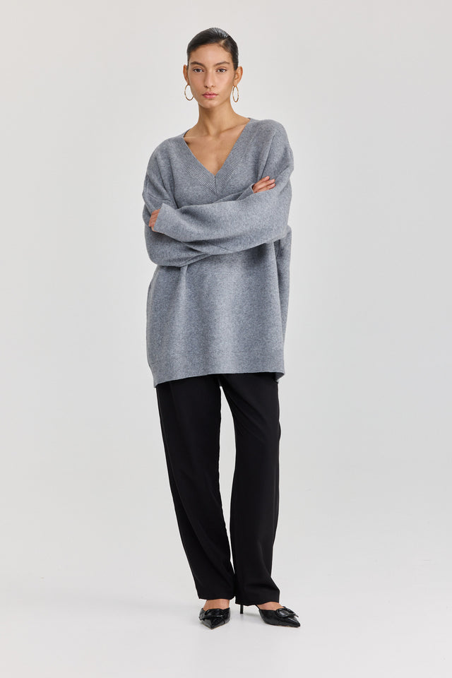 סוודר טוניקה פרזנט מפתח וי אפור