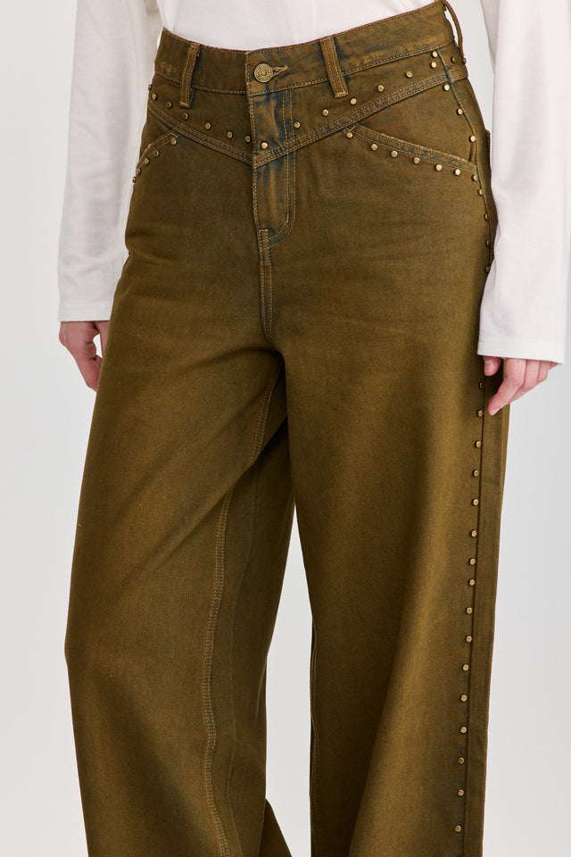 מכנסי ג'ינס ברנדי ניטים ברונזה