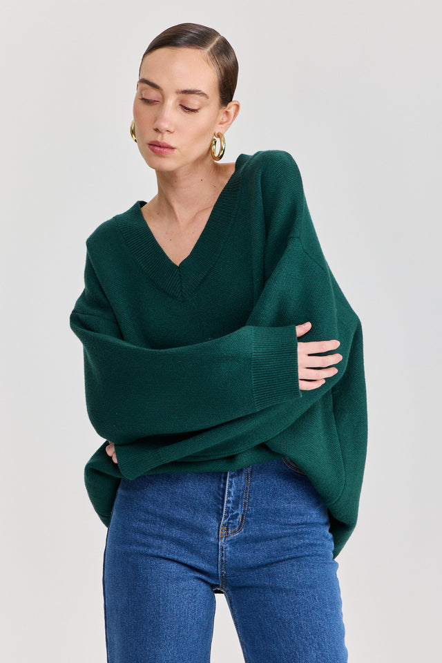 סוודר טוניקה פרזנט מפתח וי ירוק בקבוק