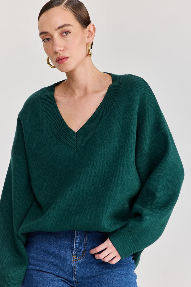 סוודר טוניקה פרזנט מפתח וי ירוק בקבוק