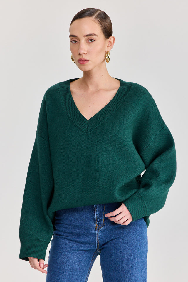 סוודר טוניקה פרזנט מפתח וי ירוק בקבוק