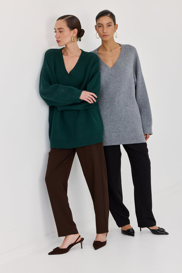 סוודר טוניקה פרזנט מפתח וי ירוק בקבוק