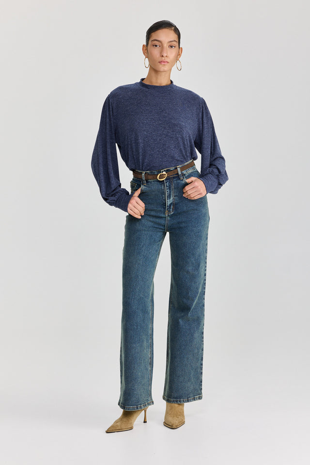 חולצת פונדו שרוולים תפוחים נייבי