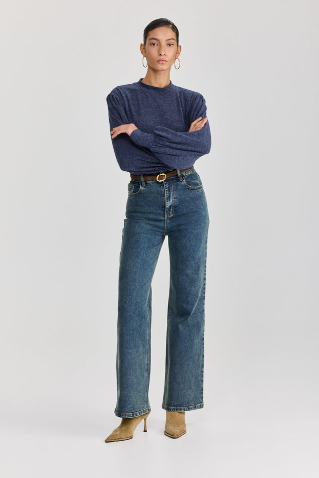 חולצת פונדו שרוולים תפוחים נייבי