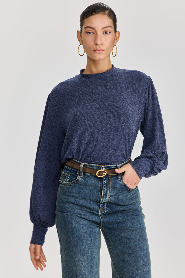 חולצת פונדו שרוולים תפוחים נייבי