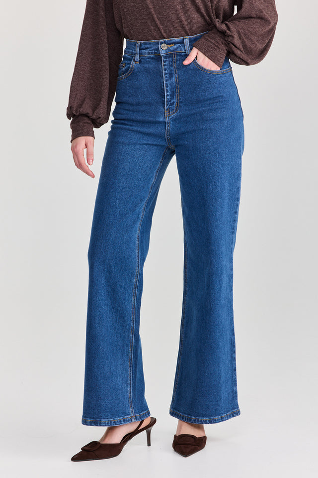 מכנסי ג'ינס גולדי מתרחבים גבוהים כחול אינדיגו