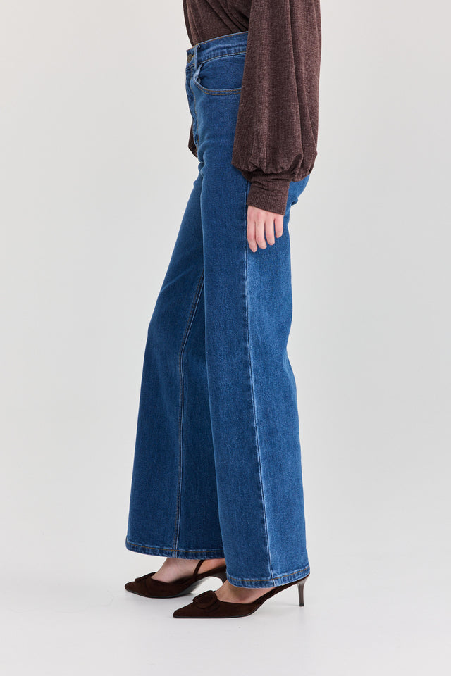 מכנסי ג'ינס גולדי מתרחבים גבוהים כחול אינדיגו