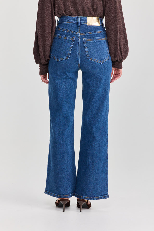 מכנסי ג'ינס גולדי מתרחבים גבוהים כחול אינדיגו