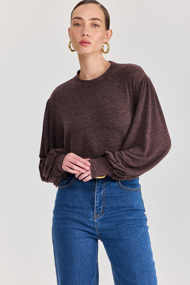 חולצת פונדו שרוולים תפוחים חומה