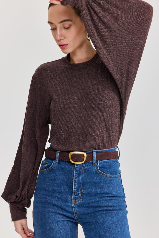 חולצת פונדו שרוולים תפוחים חומה