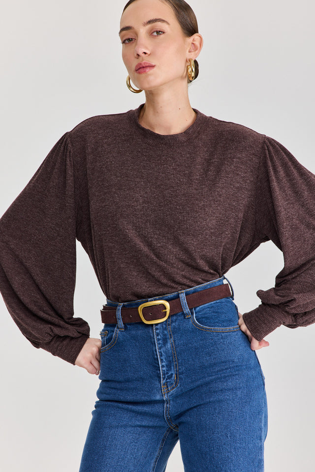 חולצת פונדו שרוולים תפוחים חומה