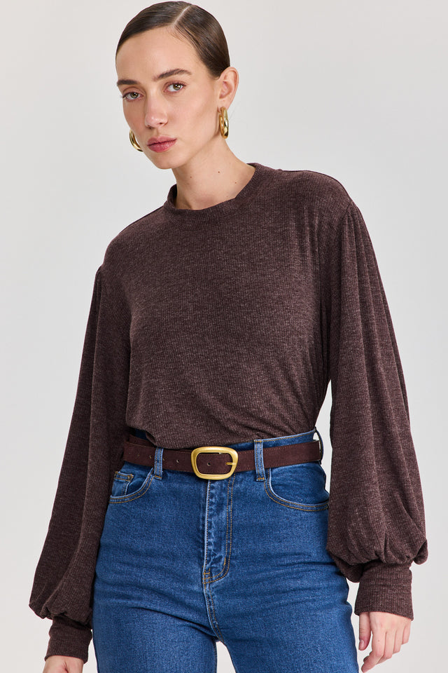 חולצת פונדו שרוולים תפוחים חומה