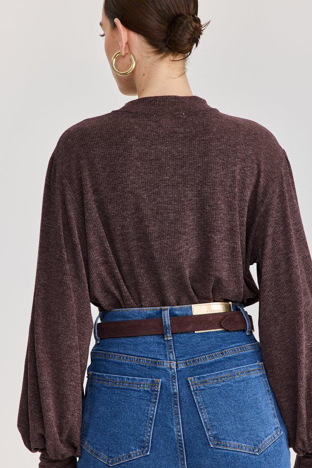 חולצת פונדו שרוולים תפוחים חומה