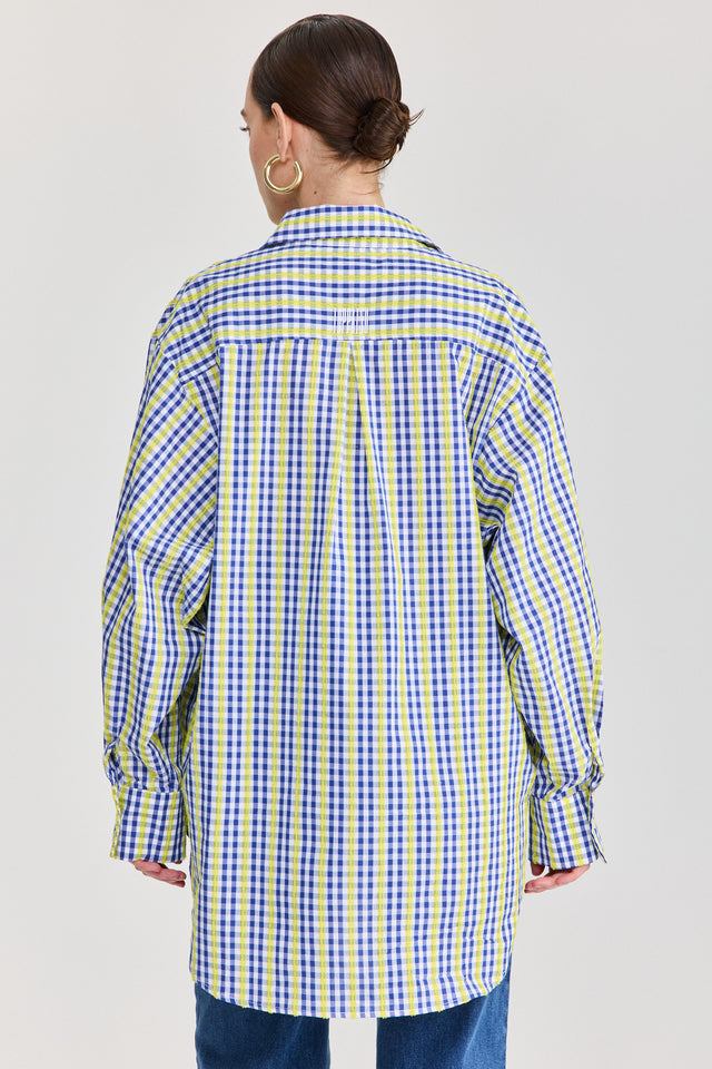 חולצה מכופתרת משבצות כותנה ארוכה