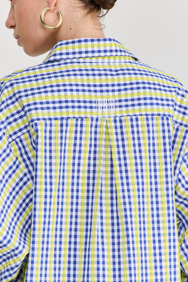 חולצה מכופתרת משבצות כותנה ארוכה