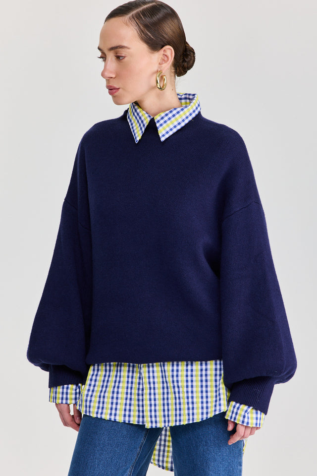 חולצה מכופתרת משבצות כותנה ארוכה