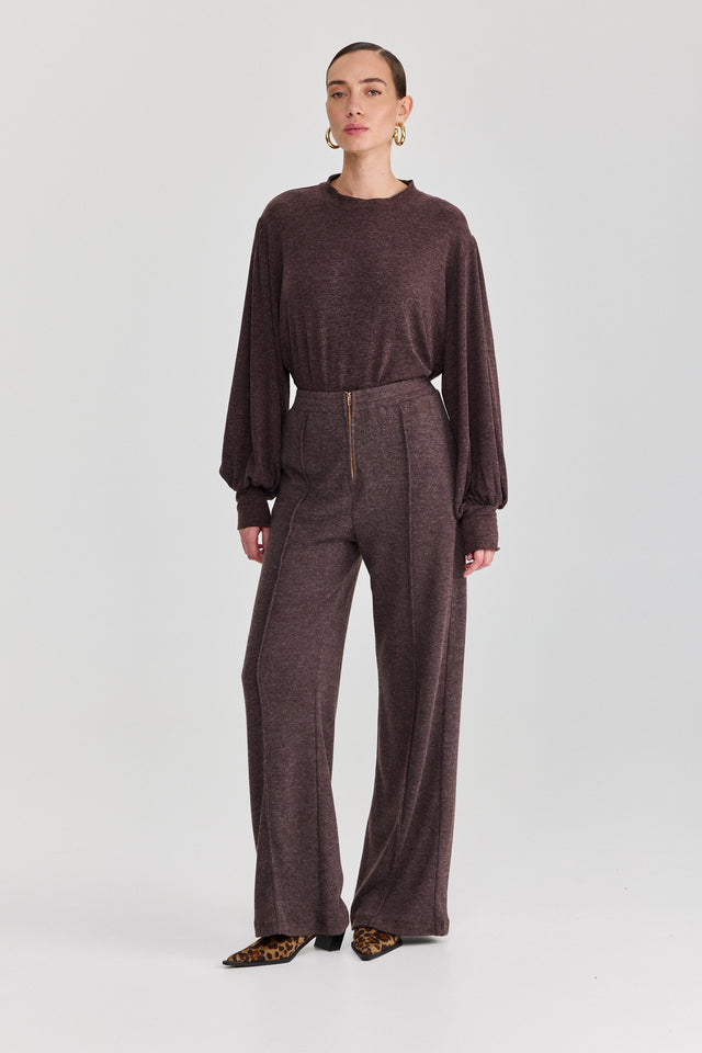 חולצת פונדו שרוולים תפוחים חומה