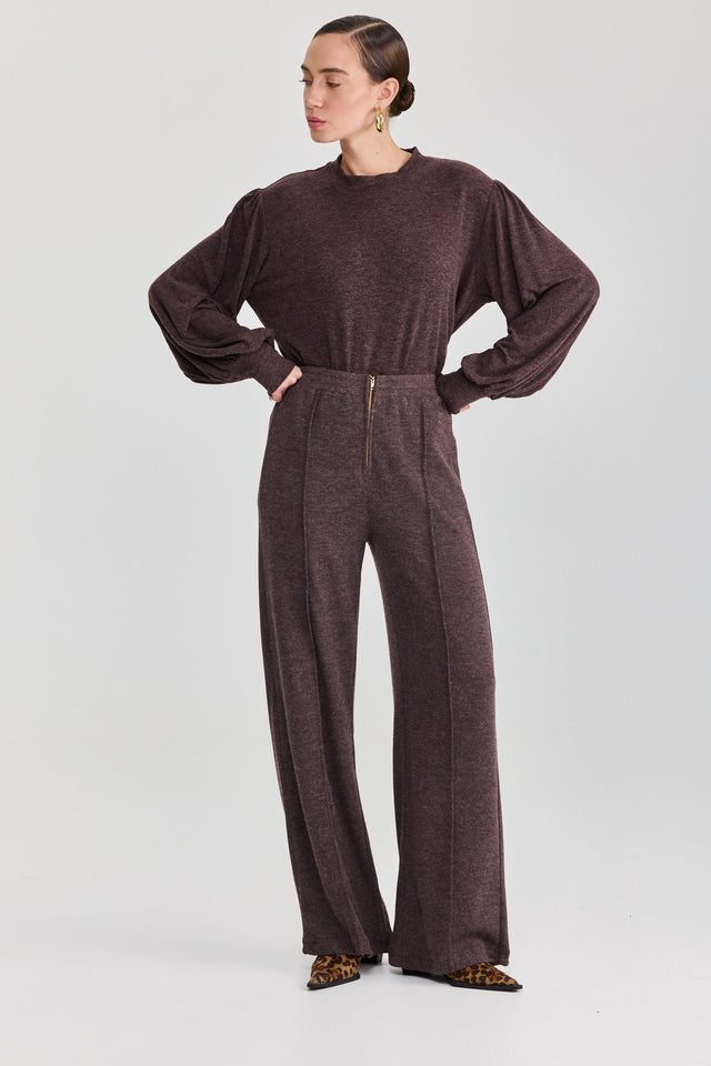 חולצת פונדו שרוולים תפוחים חומה