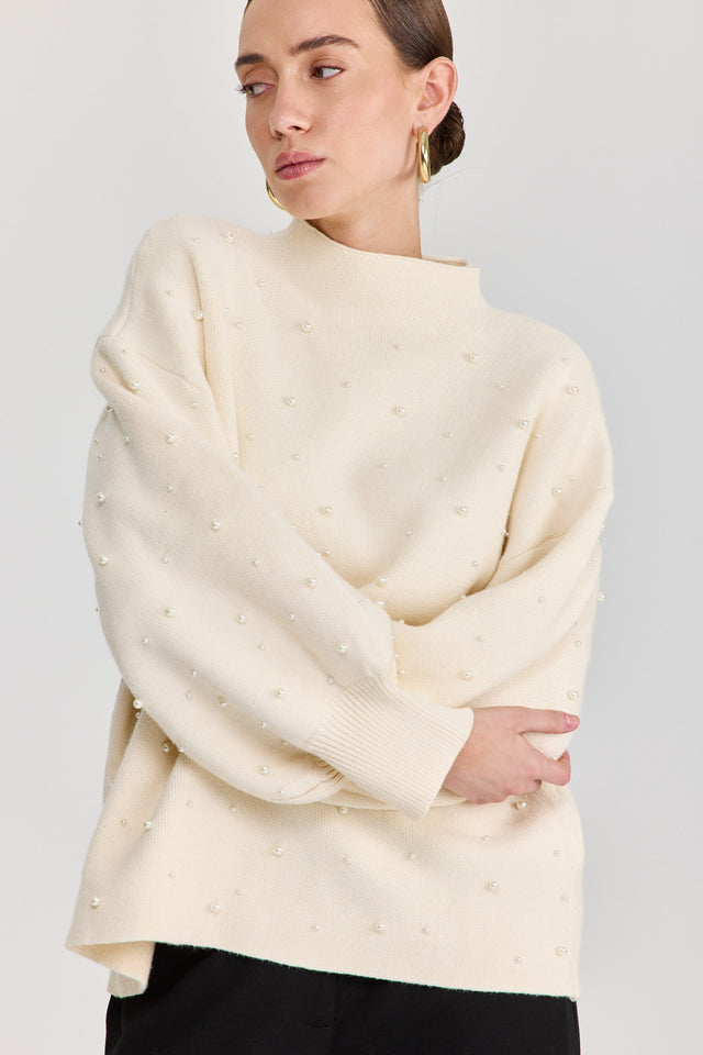 סוודר פרזנט פנינים שמנת