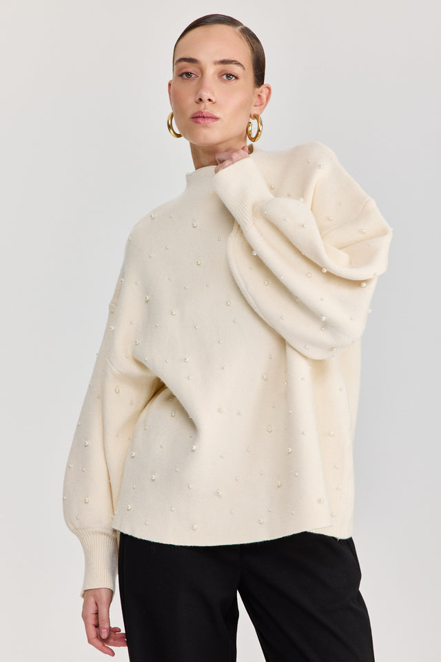 סוודר פרזנט פנינים שמנת