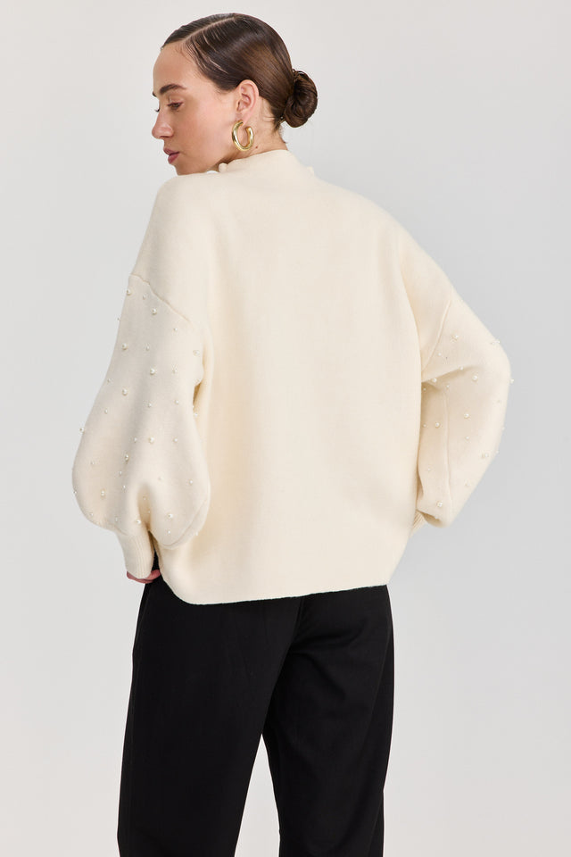 סוודר פרזנט פנינים שמנת