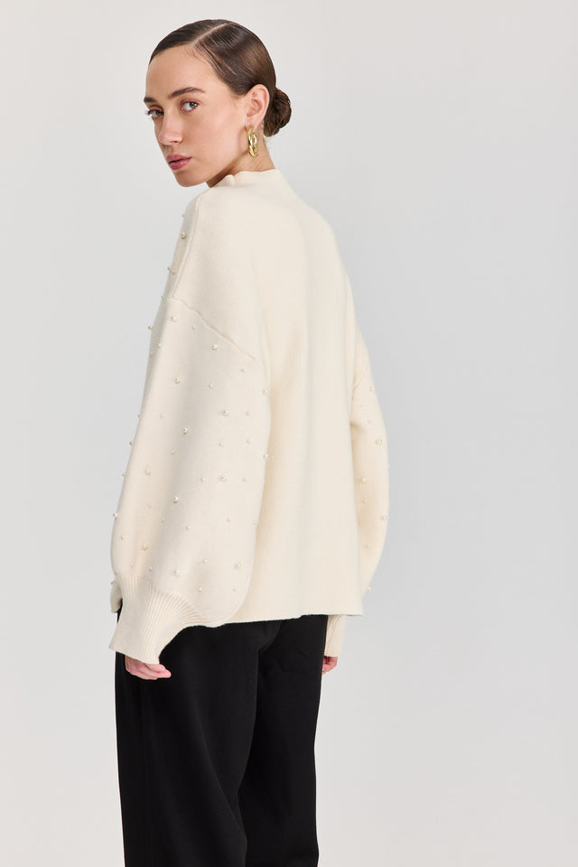 סוודר פרזנט פנינים שמנת