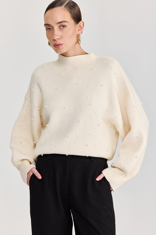 סוודר פרזנט פנינים שמנת