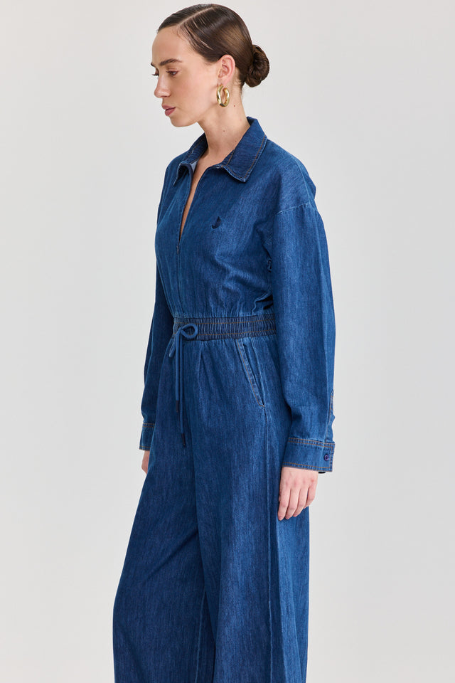 אוברול זיפר ג׳ינס וונט ספייסי ארוך כחול כהה