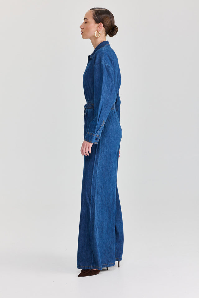 אוברול זיפר ג׳ינס וונט ספייסי ארוך כחול כהה