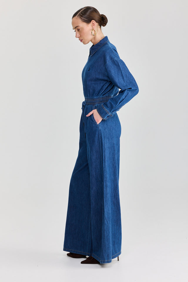 אוברול זיפר ג׳ינס וונט ספייסי ארוך כחול כהה